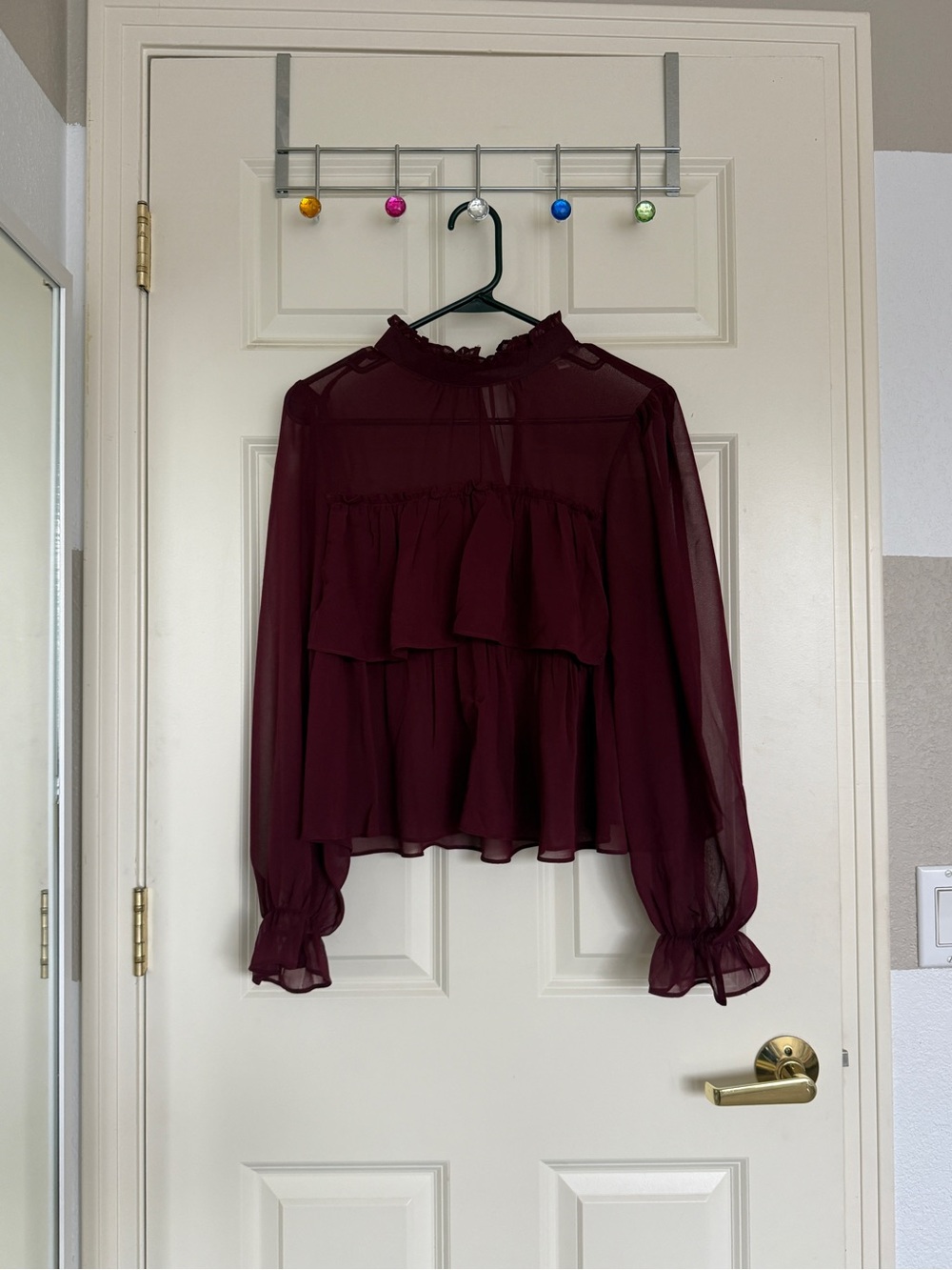Francesca's Burgundy Ruffle Chiffon Blouse
